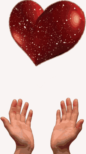 A Pair Of Hands Reaching Up Towards A Red Heart On A White Background GIF