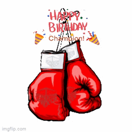 A Pair Of Red Boxing Gloves With The Words Happy Birthday Champion GIF