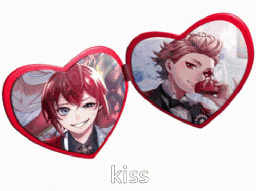 Red Heart Shaped Mirrors With Kiss GIF