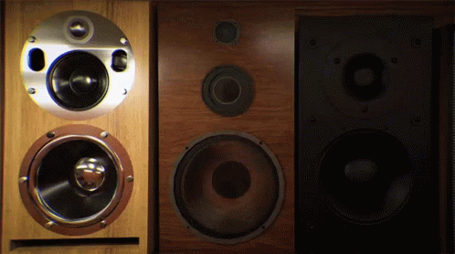 A Pair Of Speakers Sitting Next To Each Other On A Dark Background GIF