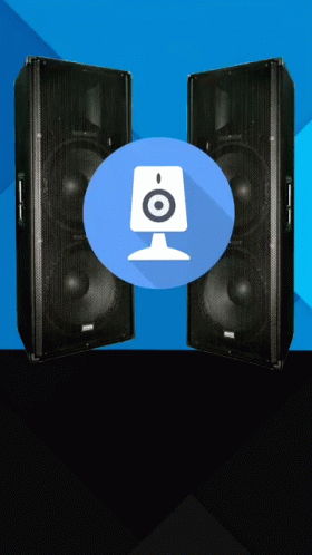 A Pair Of Speakers With A Blue Circle With An Icon Of A Speaker GIF