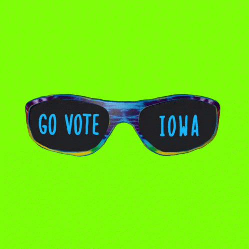 a pair of sunglasses that say go vote iowa on a green background