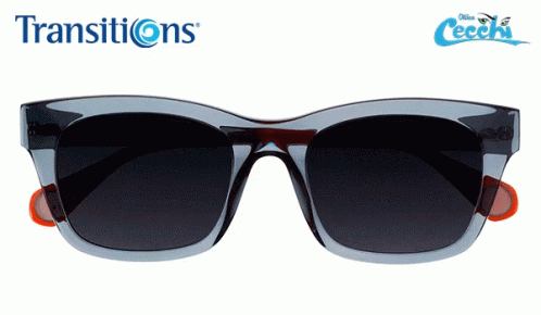 A Pair Of Transitions Sunglasses With A Blue And Orange Frame GIF
