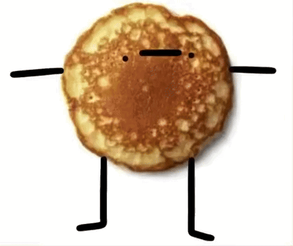 A Pancake With A Face And Legs Drawn On It GIF
