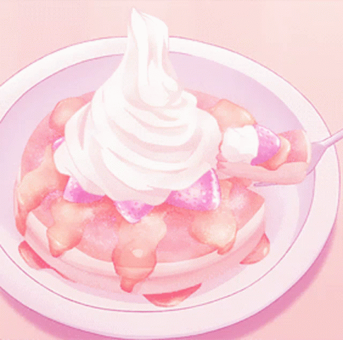 A Pancake With Strawberries And Whipped Cream On Top GIF