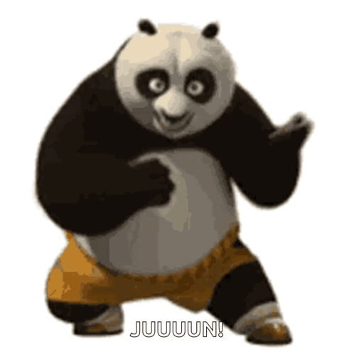 A Panda Bear From Kung Fu Panda Is Dancing And Says Juuuuun ! GIF
