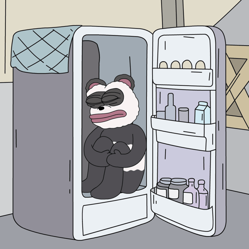 Panda Sitting In Open Refrigerator GIF