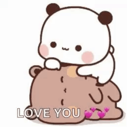 A Panda Bear Is Sitting On Top Of A Brown Bear And Saying `` I Love You '' . GIF