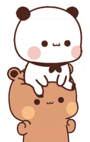 A Panda Bear Is Sitting On Top Of A Brown Teddy Bear . GIF