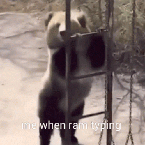 A Panda Bear Is Standing On Its Hind Legs In A Cage With A Ladder . GIF