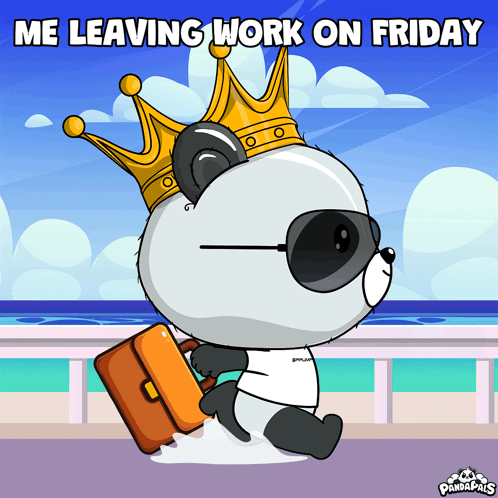 A Panda Bear Wearing A Crown And Sunglasses Is Carrying A Briefcase GIF