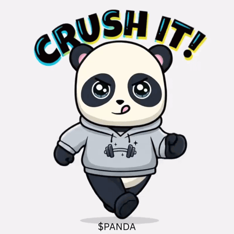 A Panda Bear Wearing A Hoodie That Says Crush It On It GIF