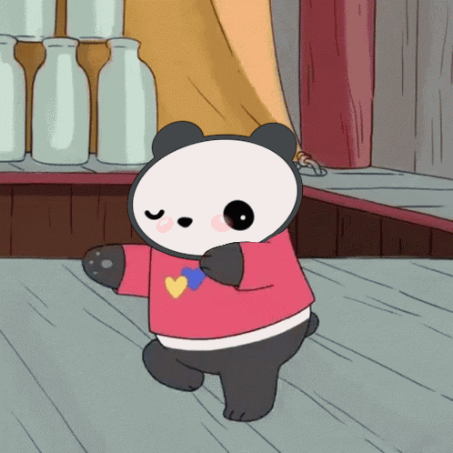A Panda Bear Wearing A Red Shirt With A Heart On It GIF