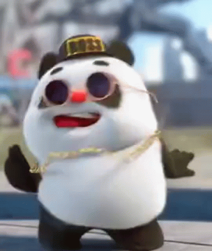 A Panda Bear Wearing Sunglasses , A Hat , And A Chain . GIF
