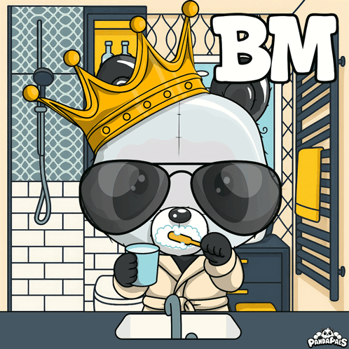 Panda Wearing Sunglasses And Crown Brushing Teeth GIF