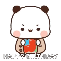 A Panda Bear With Hearts On Its Eyes And The Words `` Happy Birthday '' Written On It . GIF