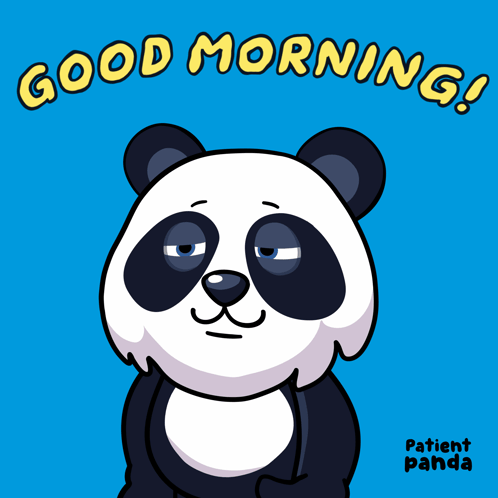 A Panda Bear With Its Eyes Closed And The Words Good Morning Written Above It GIF
