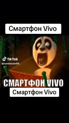A Panda Is Sitting In A Bowl With Its Mouth Open And The Words " Smartphone Vivo " On The Bottom . GIF
