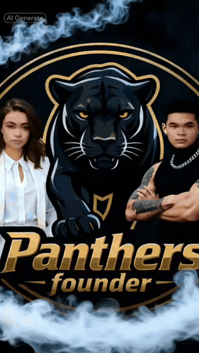 A Panthers Logo With A Man And A Woman In Front Of It GIF
