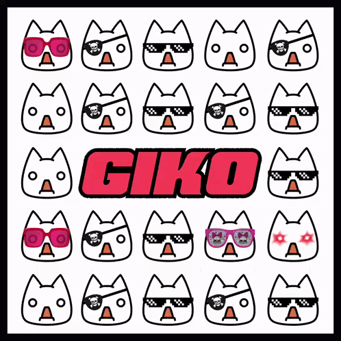 A Pattern Of Cats With Sunglasses And The Word Giko GIF