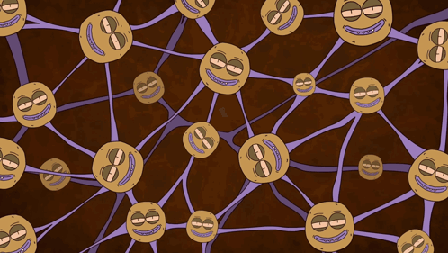 A Pattern Of Clock Faces On A Brown Background With Purple Lines GIF