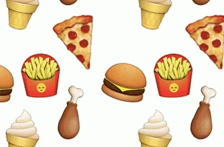 A Pattern Of Fast Food Icons Including A Hamburger French Fries Ice Cream And A Chicken Leg GIF