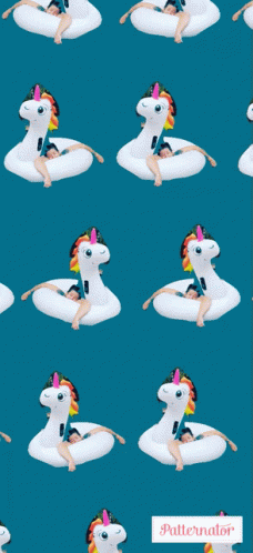 A Pattern Of Unicorn Floats On A Blue Background With The Word Patternator At The Bottom GIF