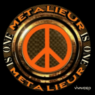 A Peace Sign In A Circle With The Words Metalieur Is One Written Around It GIF