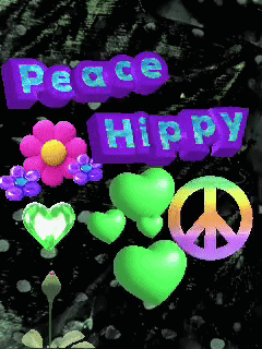 A Peace Sign Is Surrounded By Green Hearts And A Pink Flower GIF