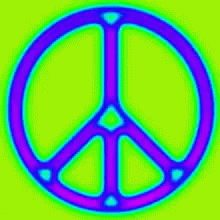 A Peace Sign On A Blue Background With A Yellow Border GIF