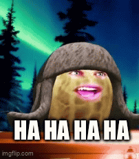 A Peanut Is Wearing A Fur Hat And Laughing With The Words Ha Ha Ha Ha GIF