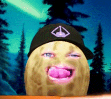 A Peanut Wearing A Black Hat With A Purple Peace Sign On It GIF