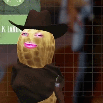 A Peanut Wearing A Cowboy Hat And A Bandana GIF
