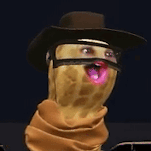 A Peanut Wearing A Cowboy Hat And Scarf With A Pink Tongue Sticking Out GIF