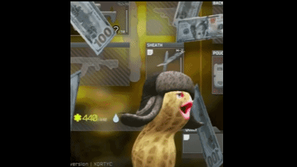 A Peanut Wearing A Hat Is Surrounded By Money Including A 100 Dollar Bill GIF