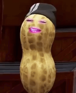 A Peanut With A Purple Face Is Wearing A Black Hat And Smiling . GIF