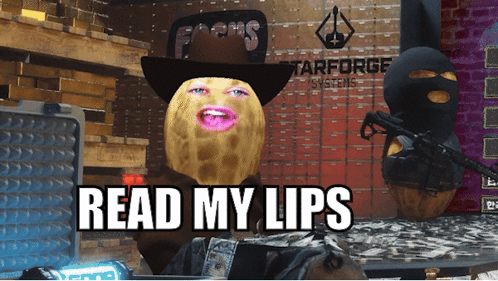 A Peanut With A Woman 'S Face And The Words Read My Lips On It GIF