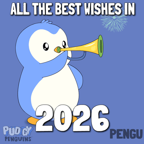 Penguin Blowing Trumpet Year 2026 GIF
