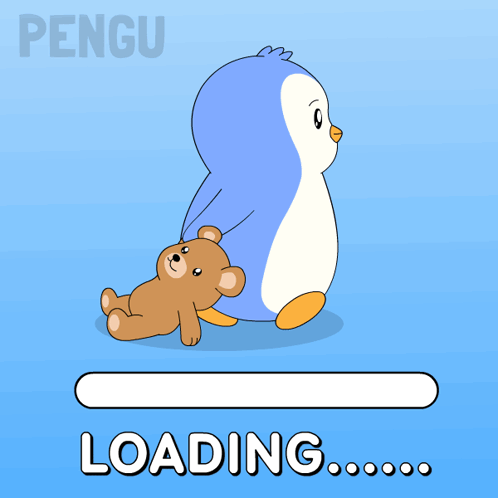 A Penguin Carrying A Teddy Bear And A Loading Bar GIF