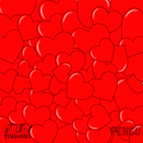 A Penguin Holding A Bouquet Of Red Roses Is Surrounded By Red Hearts And Says Piggy Penguins GIF