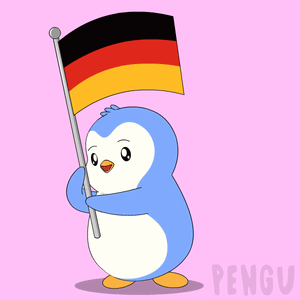 A Penguin Holding A German Flag With The Word Pengu On The Bottom GIF