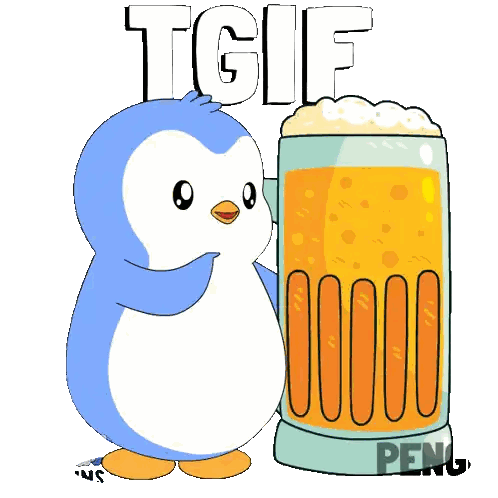 a penguin holding a glass of beer with the words " this glass is freedom " on the bottom