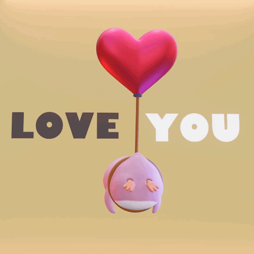 A Penguin Holding A Heart Shaped Balloon With The Words I Love You Below It GIF