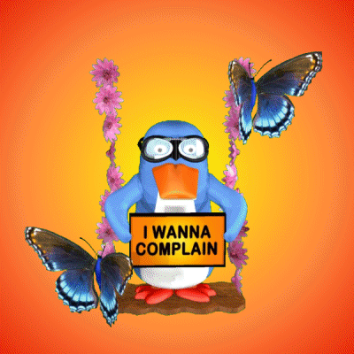 A Penguin Holding A Sign That Says " I Wanna Complain " GIF