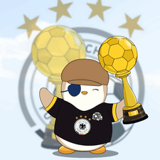 A Penguin Holding A Trophy And A Soccer Ball GIF