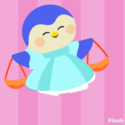 A Penguin In A Blue Dress Holding Scales And The Words Libra Time GIF