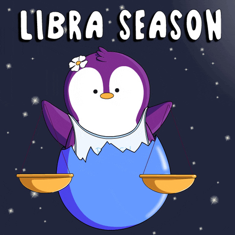 A Penguin In A Blue Egg With The Words Libra Season Written Above It GIF