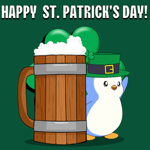 A Penguin In A Leprechaun Hat Is Standing Next To A Mug Of Beer GIF