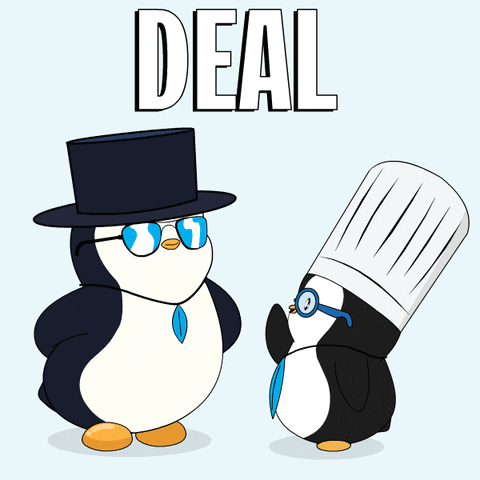 A Penguin In A Top Hat Holds The Hand Of Another Penguin GIF