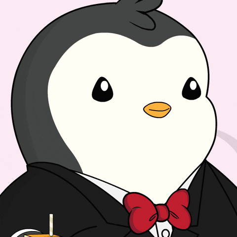 A Penguin In A Tuxedo Is Holding A Box Of Orange Juice GIF